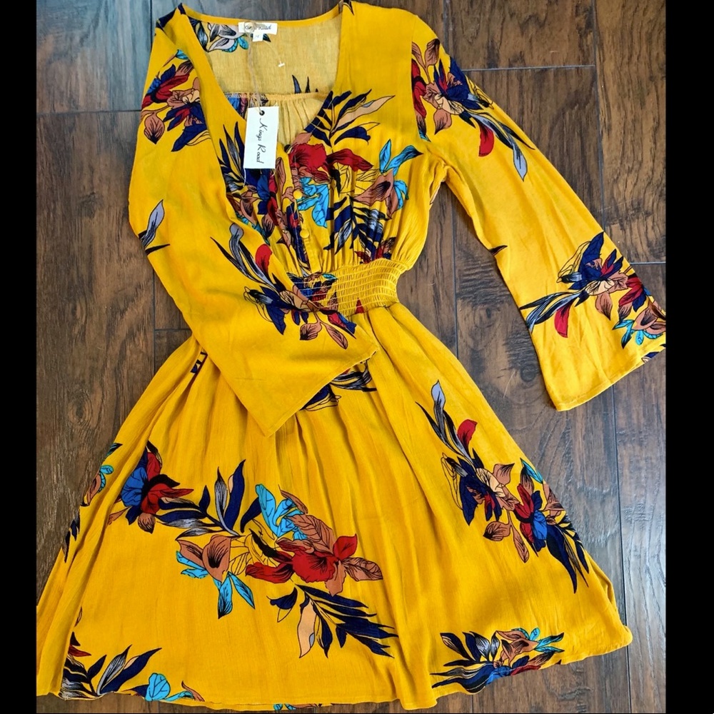 NWT Anthro Kings Road Yellow Floral Dress - S